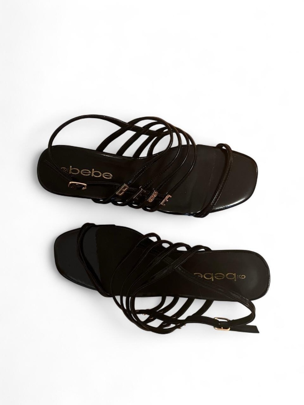 Bebe Black Strappy Square-Toe Sandals